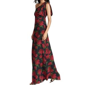 NWT SACHIN + BABI Black Floral Sleeveless One Shoulder Bow Dress Gown Size 10